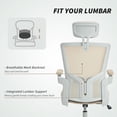 thumbnail image 4 of Ergonomic Beige Office Chair with Adjustable Lumbar & Headrest - Swivel Desk Task Chair for Home Office & Study - Flip-Up Armrests, Mesh Back & Linen Seat, 4 of 7