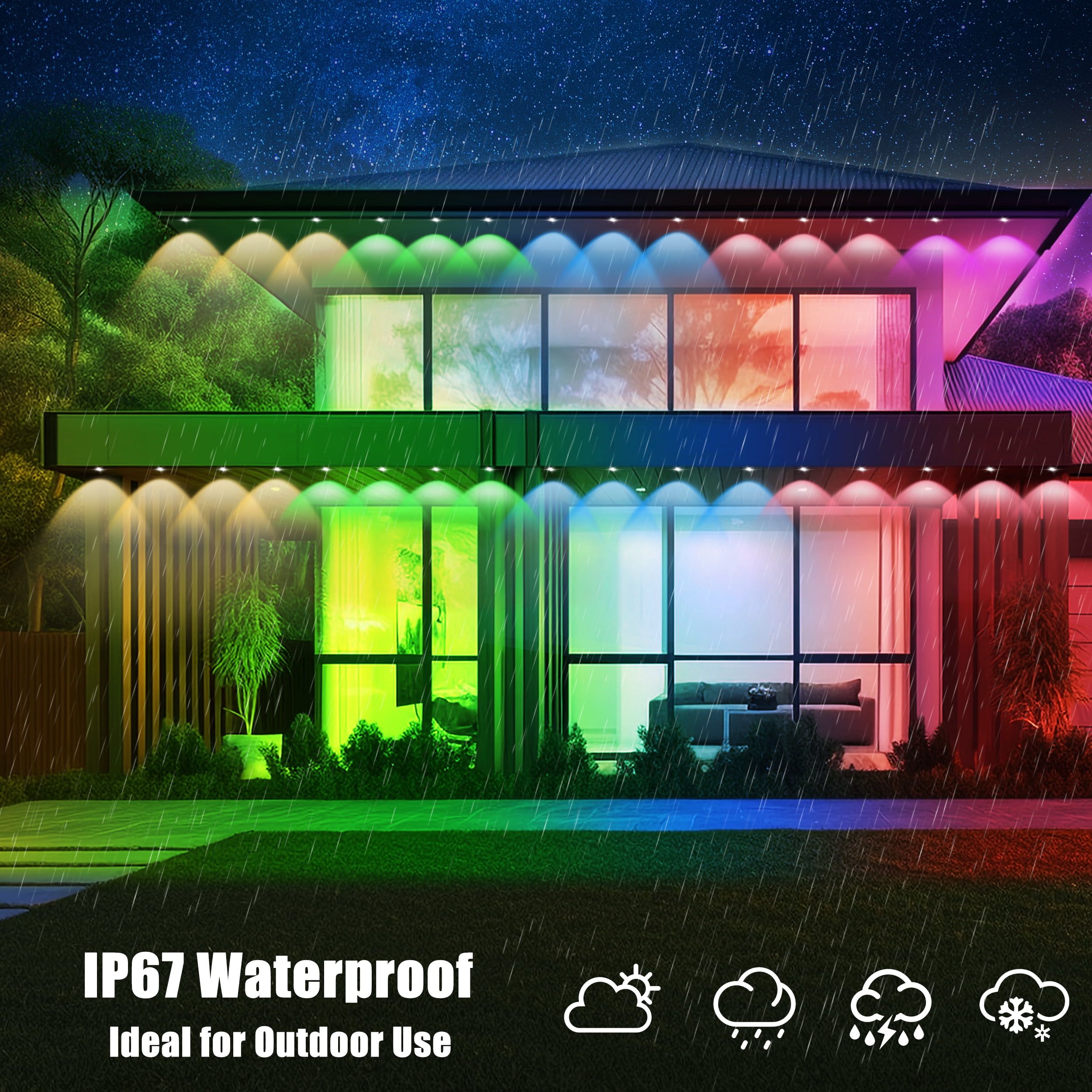 Permanent Outdoor Lights, 50ft 30LEDs Smart RGB Eaves Lights with App Control, IP67 Waterproof for Christams, Patry, Outdoor Decorations