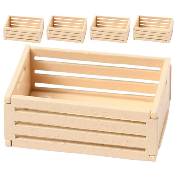 WRITWAA 5-Pack Small Wooden Storage Crates Beige Bins for Dollhouse Miniature Scene Setup and Organization