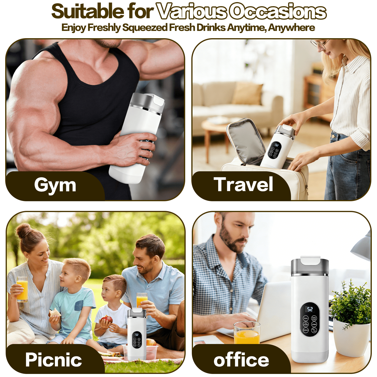 Portable Blender, Cordless, 14oz. Vessel, Personal Blender-for Shakes & Smoothies, BPA Free, Leakproof-Lid & Sip Spout, USB-C Rechargeable, Dishwasher Safe Parts, White