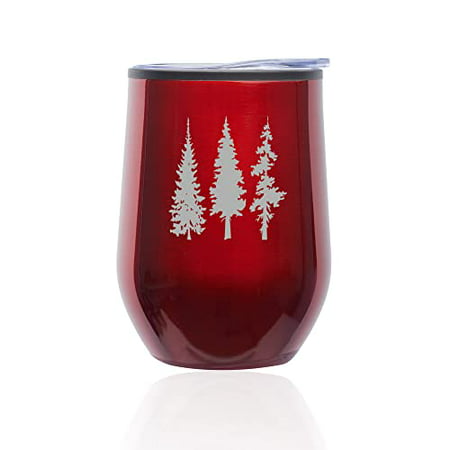 

Stemless Wine Tumbler Coffee Travel Mug Glass with Lid Pine Trees Hiking Mountains Camping Outdoors (Red)