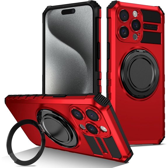 Case for iPhone 11 Pro Max,Military Grade Design Built-in 360 Degree Rotatable Magnetic Kickstand Heavy Duty Drop Protection Shockproof Phone Case for iPhone 11 Pro Max,6.5 inch (Red)