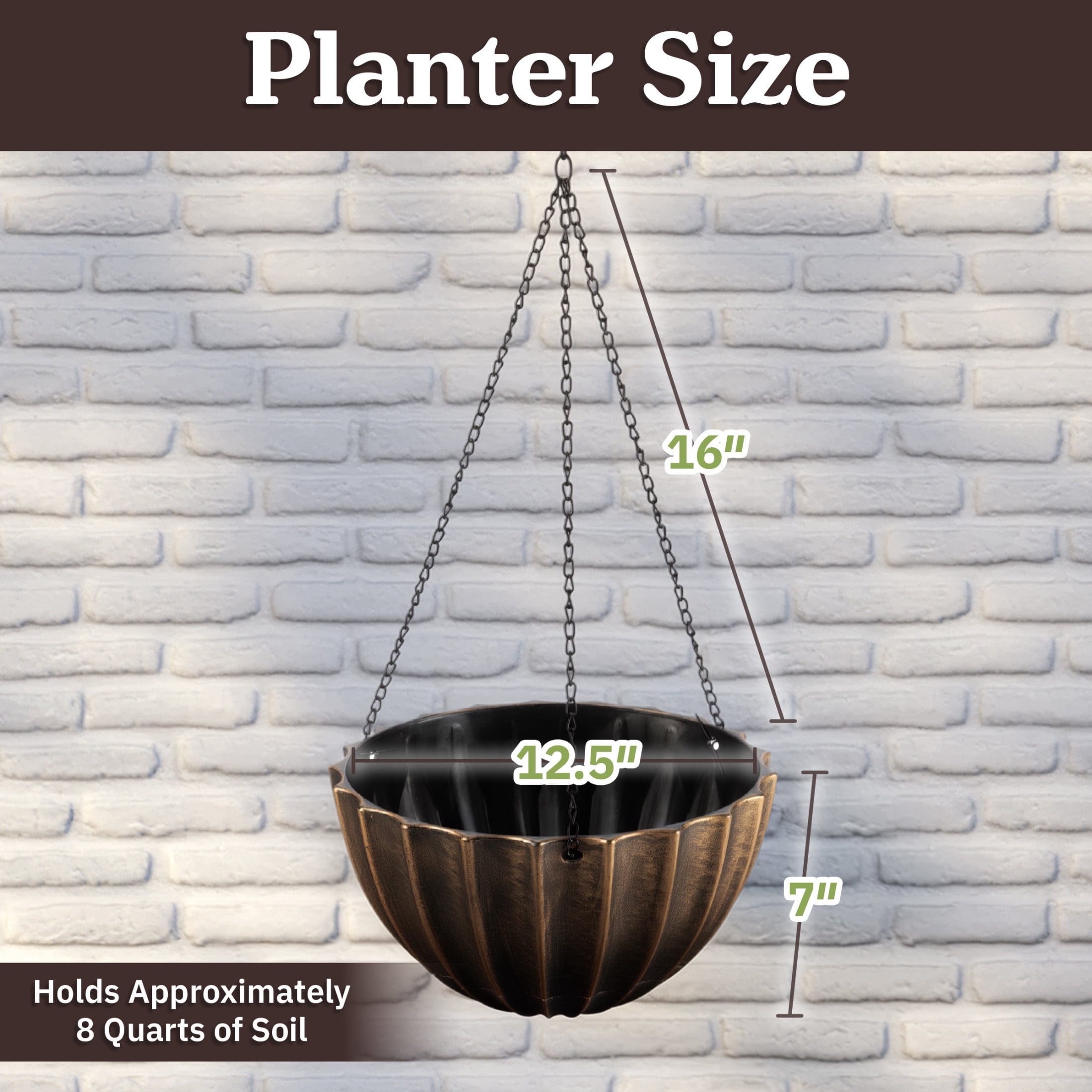 Pure Garden 12.5in Durable Plastic Hanging Planter 2-Pack with Drainage Reservoir, Bronze