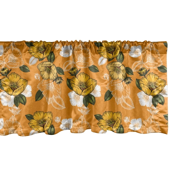 Ambesonne Hawaii Valance Pack of 2, Orange Tones Spring Blossom, 54"X18", Marigold Army Green