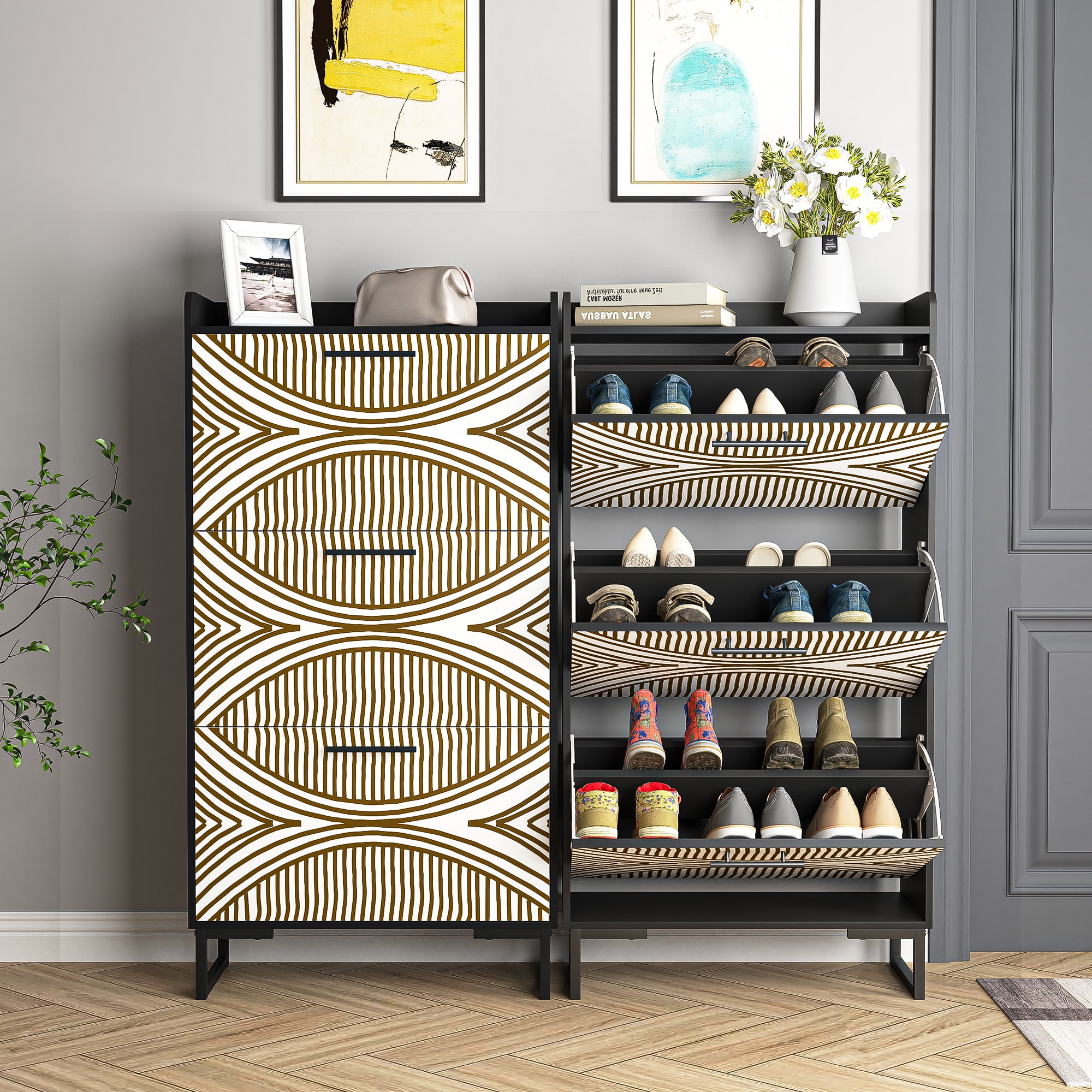 Kadyn Shoe Storage Organizer Cabinet, Shoe Cabinet for Entryway, Standing Shoe Racks Storage Cabinet with Metal Legs, Black Kadyn Shoe Storage Organizer Cabinet, Shoe Cabinet for Entryway, Standing Shoe Racks Storage Cabinet with Metal Legs, Black