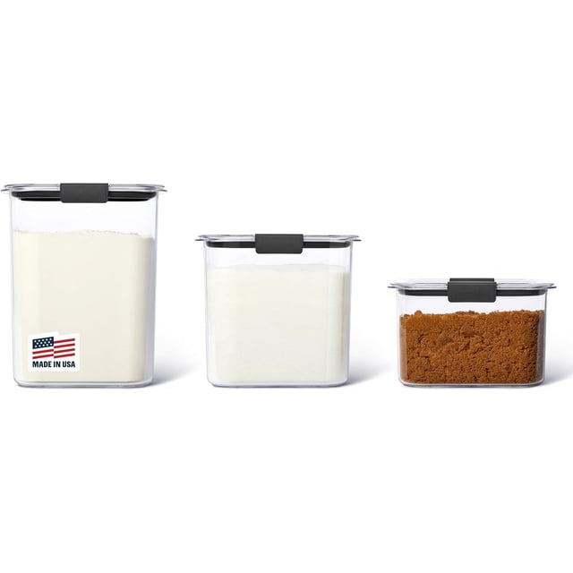 Brilliance Plastic Food Storage Pantry Baking Set, 3 Containers with Lids (6 Pieces Total), BPA-Free, Clear