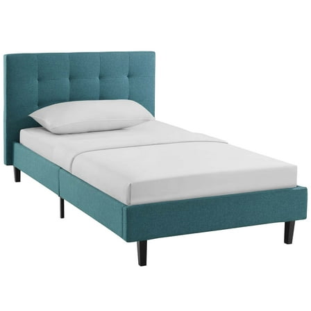 Modern Contemporary Urban Design Bedroom Twin Size Platform Bed Frame, Fabric, Aqua Blue