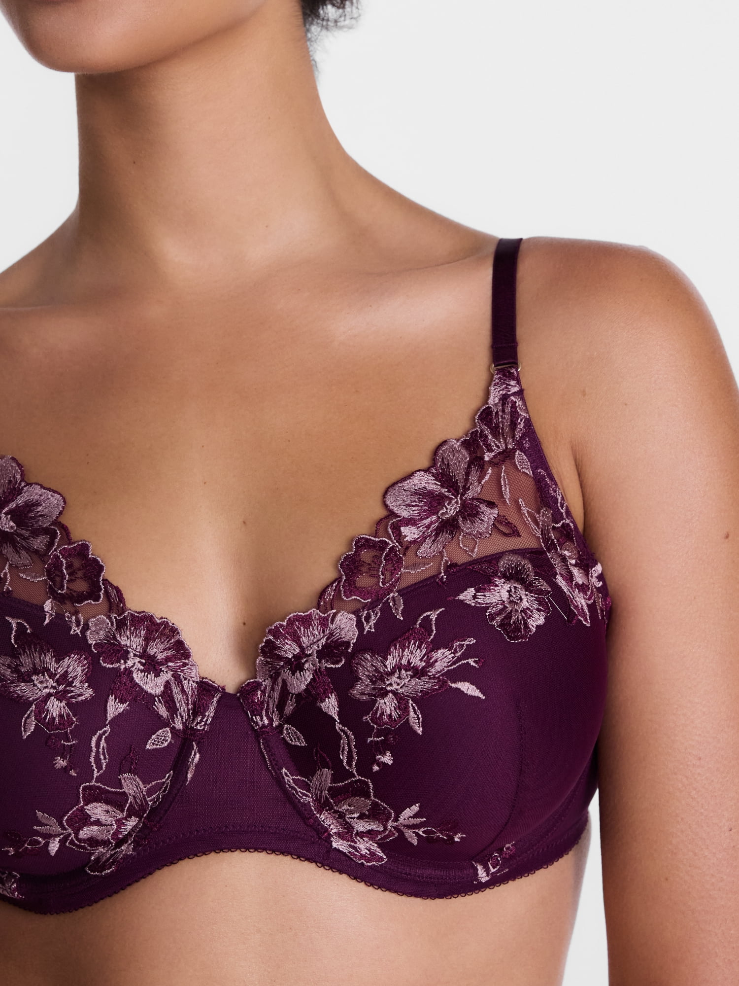 Joyspun Women's Floral Embroidered High Apex Plunge Bra, Sizes 36B-40DDD