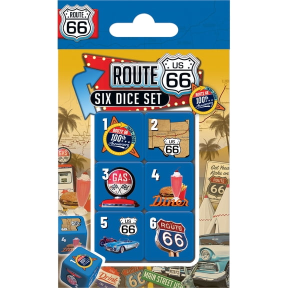 MasterPieces Officially Licensed Route 66 - 6 Piece D6 Gaming Dice Set Ages 6 and Up - 100th Anniversary