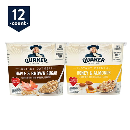 Quaker Instant Oatmeal Express Cups, Variety Pack, Maple & Brown Sugar and Honey & Almonds, 12 (Best Pot For Oatmeal)