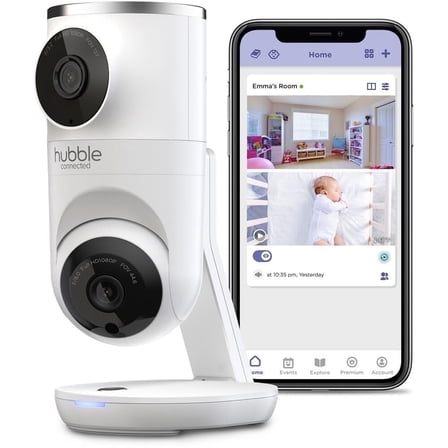 Hubble Connected Nursery Pal 1080p Video Baby Monitor with AI Motion Tracking, Wi-Fi, and LED Display, White