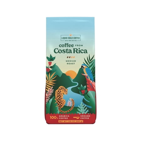 Liquid Gold Coffee from Costa Rica Medium Roast, 1 Bag 200 Grams (7.05 OZ), Fair Trade, From Coopeagri Farm, Roasted Fresh in USA