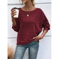 thumbnail image 2 of Women'S Soft Long Sleeve Blouses Crewneck Pullover Tops Casual Batwing Knitted Oversized Outfits 2025 Wine Red XL, 2 of 7