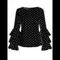 thumbnail image 3 of Blusa de con Mangas Acampanadas y Lunares para Mujer, Talla Grande, con Mangas Plegadas Negro L, 3 of 7