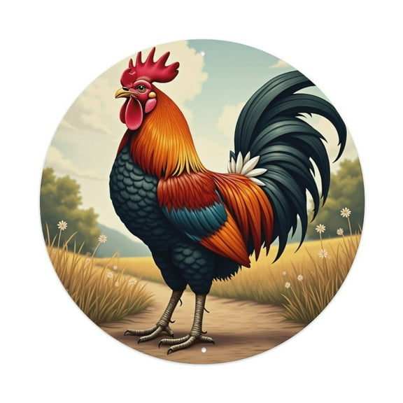 Round Metal Tin Sign Rustic Wall Decor Rooster Bird Round Metal Sign Plaque for Home Garden Kitchen Bar Cafe Restaurant Garage Retro Vintage Wall Art 8x8 Inch