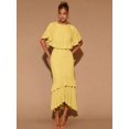 thumbnail image 7 of Light Yellow Womens Tiered Ruffle Hem Midi Dress With Flared Short Sleeves And Round Neck For Evening Or Cocktail, 7 of 7