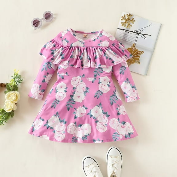 YEEDISON Baby Dress Children's Dress Autumn and Winter Girls Dress Cotton Print Long Sleeve Thanksgiving Girls Dress Children's Dress 18M-6Y