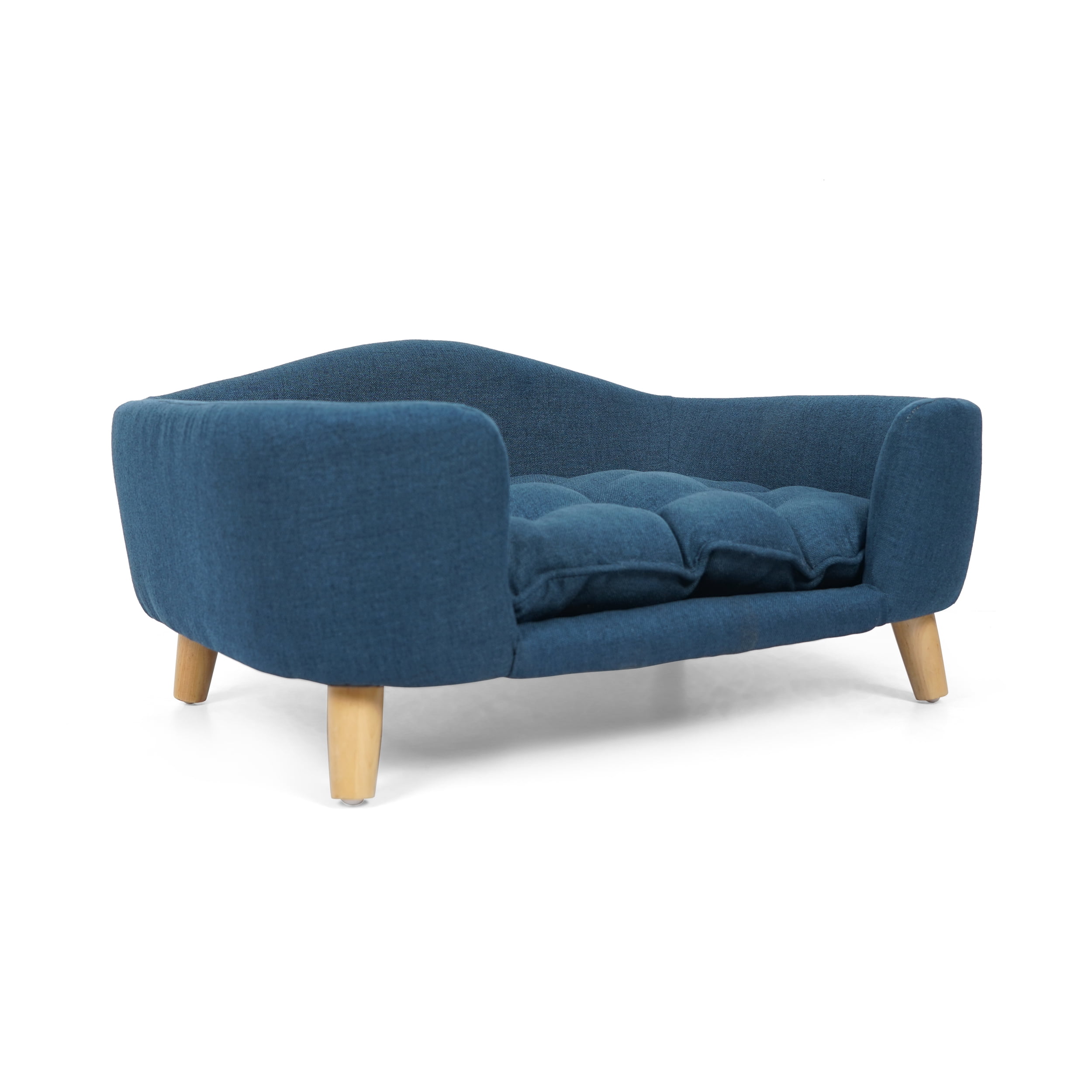 Noaman Mid-Century Modern Dog Bed with Birch Wood Legs & Plush Tufted Cushion, Navy Blue, 30.25in x 21.75in x 14in, Perfect for Small Dogs 11-25lbs