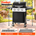 thumbnail image 7 of Syngar 3 Burner Bbq Gas Grill with Folding Side Tables, Propane Grill with 30,000 Btu, Stainless Steel, Porcelain Grates & Thermometer, Black, 7 of 7