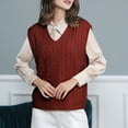thumbnail image 4 of WNEGSTG Ladies' Solid Color Knit Vest V Neck Vest Sweater Sleeveless Pullover Red, 4 of 5