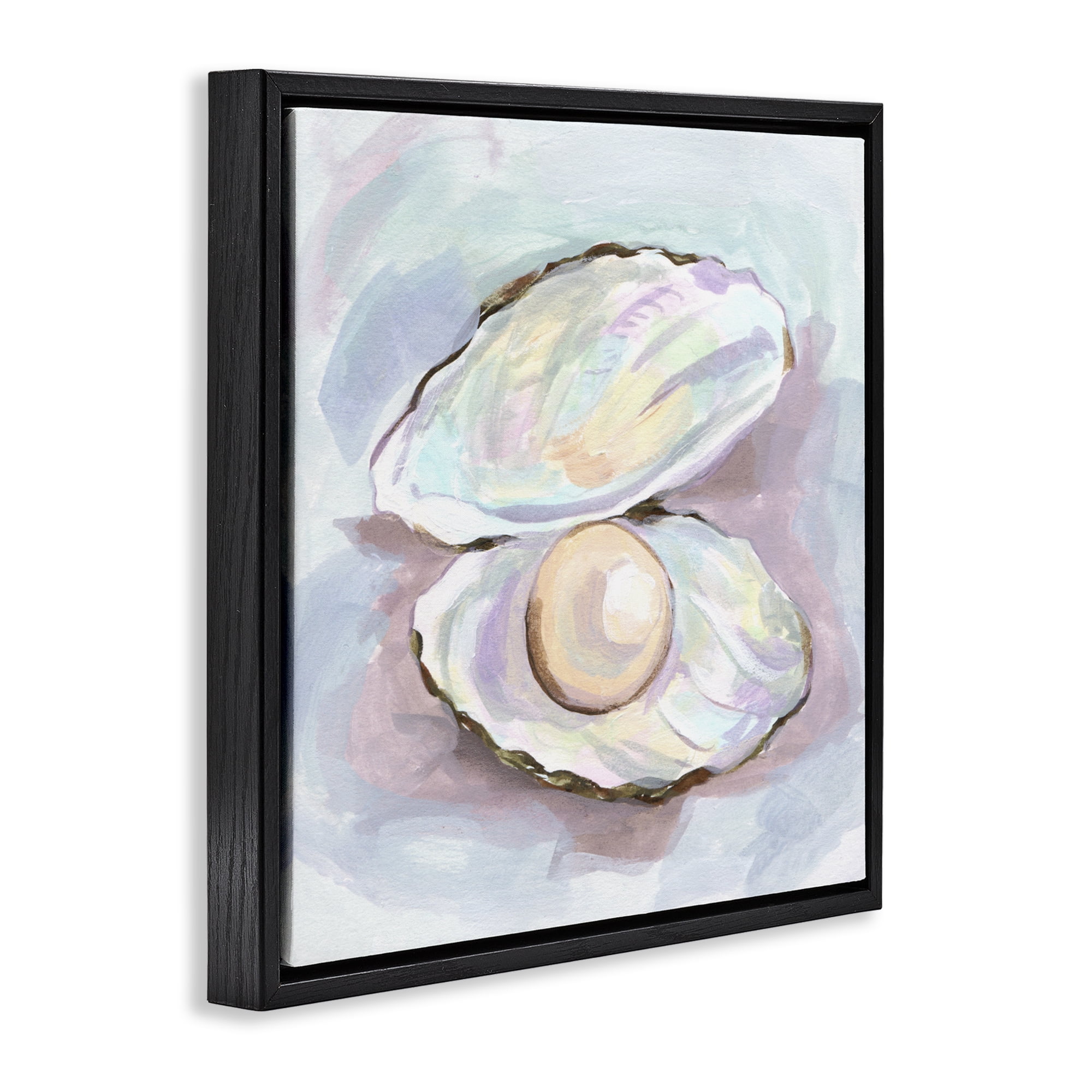 Stupell Industries Silent Opal Clam Pearl Black Framed Floater Canvas Wall Art, design by Melissa Wang