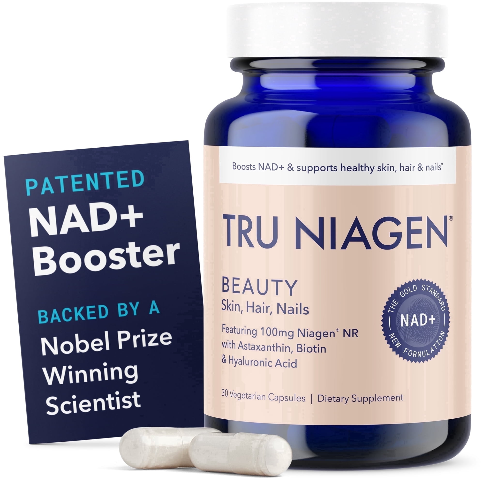 TRU NIAGEN BEAUTY NAD+ for Hair, Skin & Nails | Contains Niagen, Astaxanthin, Hyaluronic Acid, Biotin | Supports Skin Elasticity & Moisture Retention | Daily Supplements for Men & Women | 30 Servings