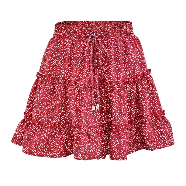 Falda de playa con volantes florales para niñas y mujeres, minifalda acampanada de cintura alta para niñas Eigraketly FS11181-02