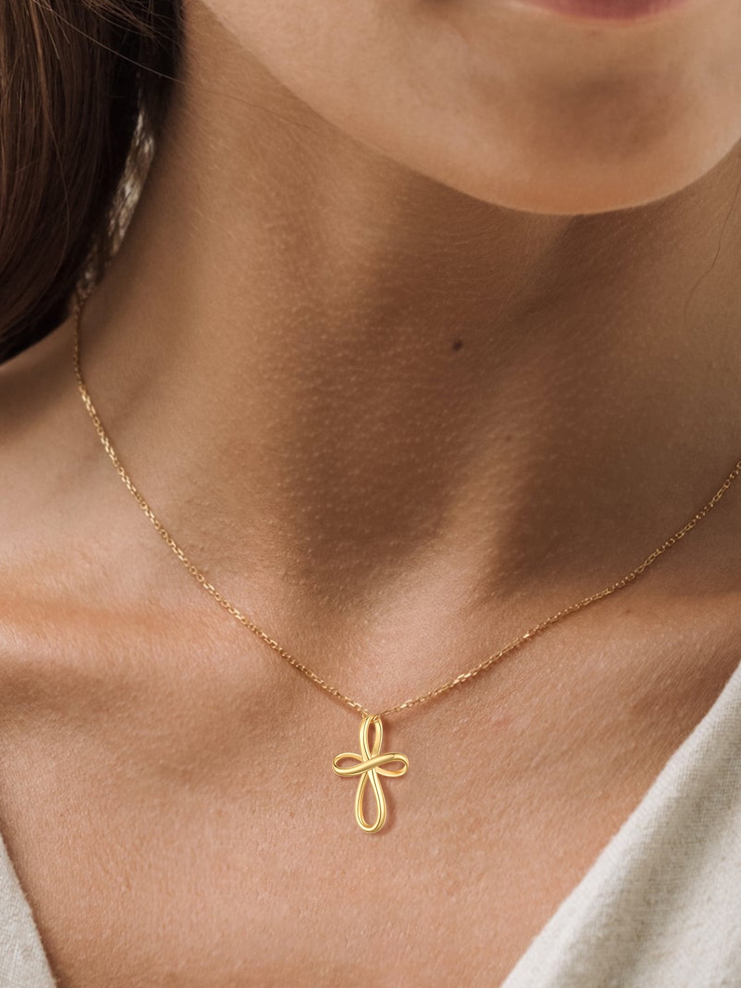 ChicSilver Infinity Cross Necklace 14K Gold Plated Sterling Silver Twisted Cross Pendants Religious Jewelry Gifts for Women 18+2 Inch