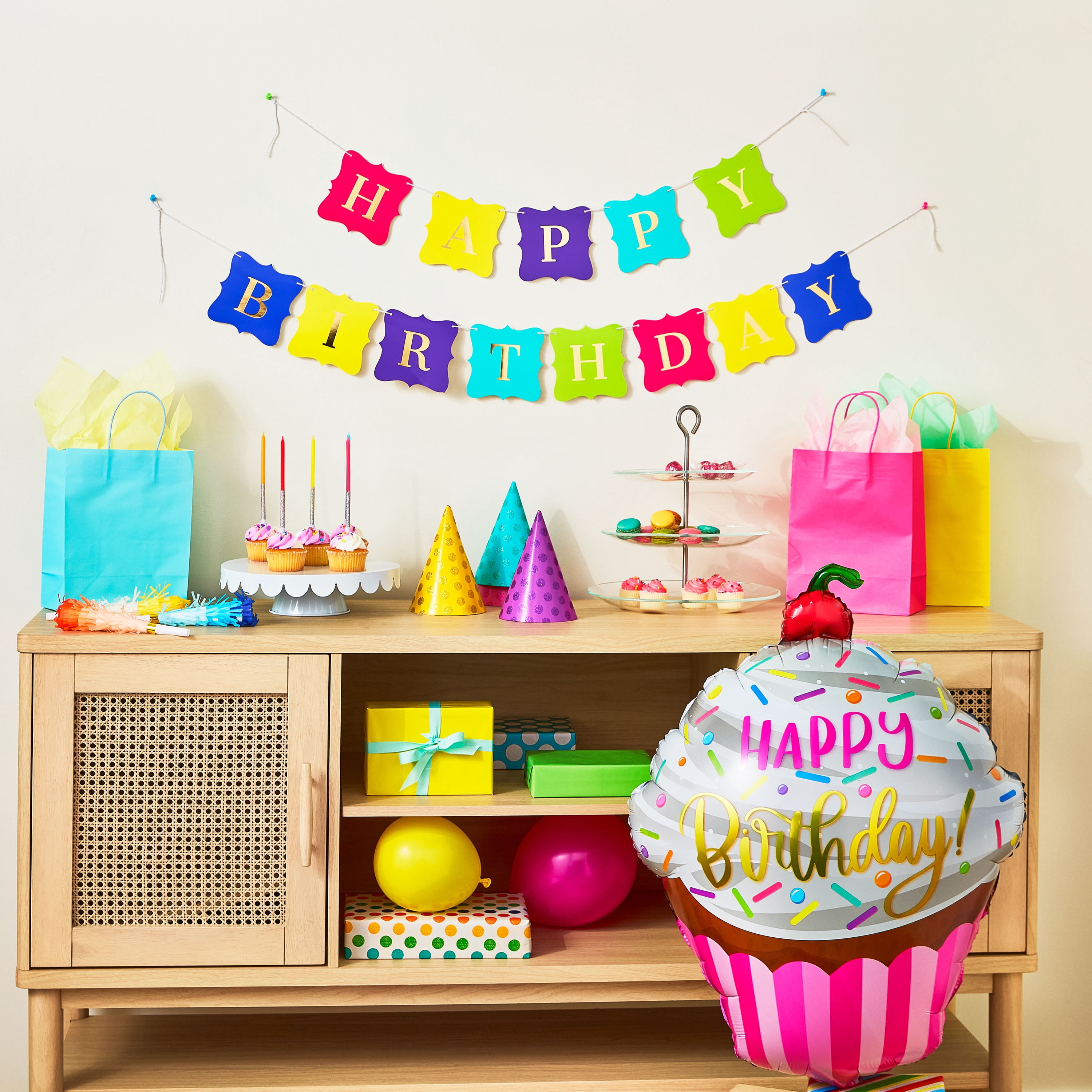 35" Multicolor Happy Birthday Cupcake Foil Balloon, by Way To Celebrate