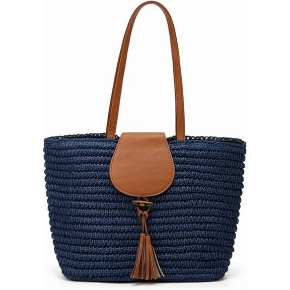 AOMRCOL Summer Straw Shoulder Bags for Women Large Woven Tote Purse Casual Beach Vacation Top Handle Handbags with Tassel Shoulder Purse for Women