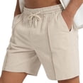 thumbnail image 3 of Mens Casual Elastic Waist Linen Shorts Drawstring Closure Relaxed Fit Lightweight Breathable with Side Pockets Khaki S, 3 of 8