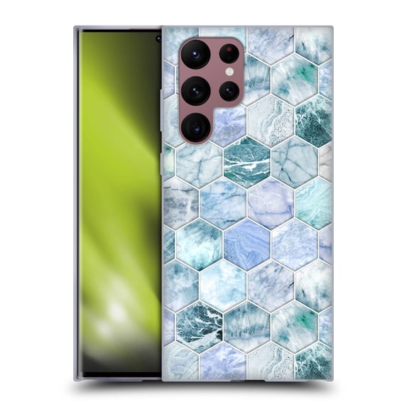 Head Case Designs Officially Licensed Micklyn Le Feuvre Marble Patterns Ice Blue And Jade Stone And Hexagon Tiles Gel Case Compatible with Samsung Galaxy S22 Ultra 5G