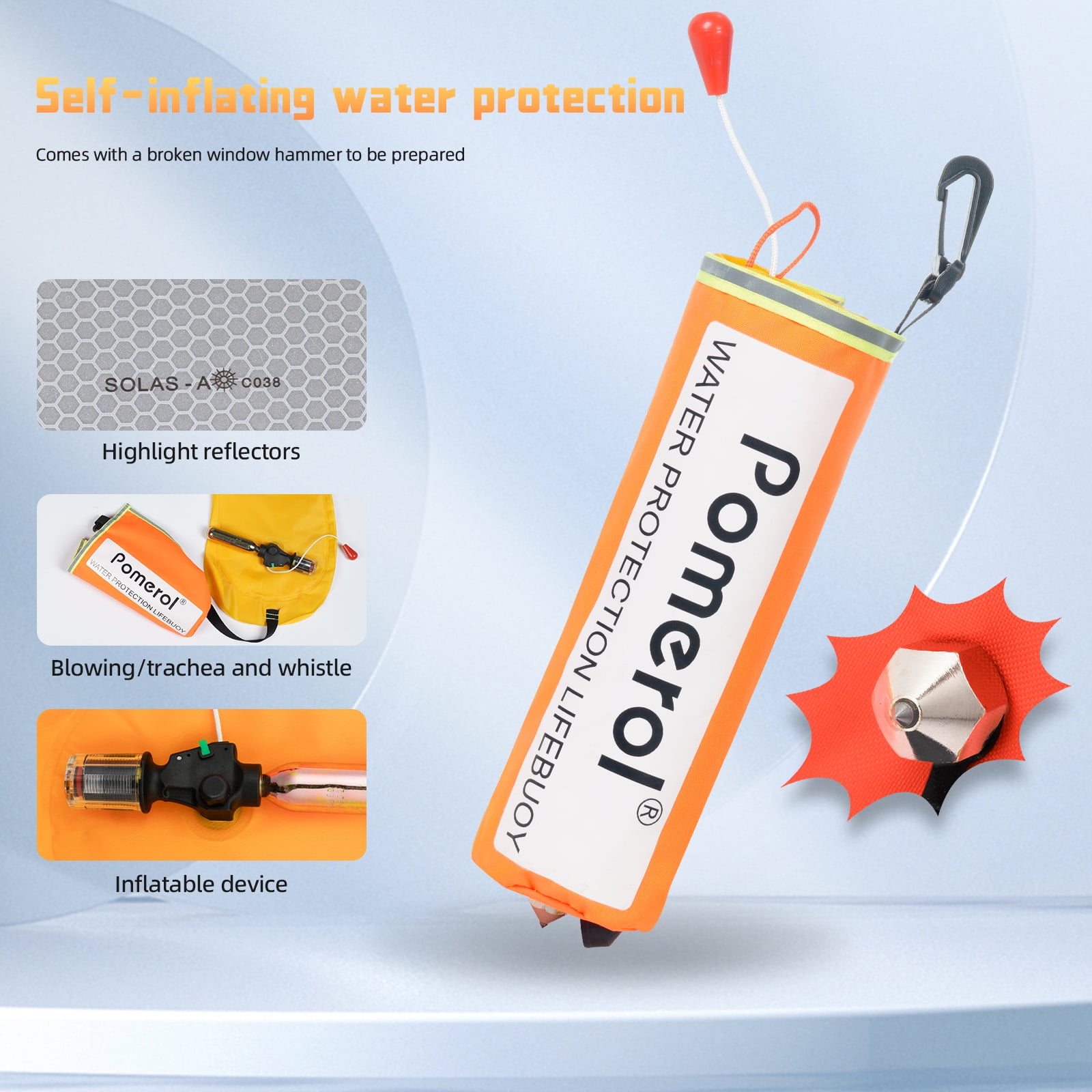 Pomerol Automatic Inflatable Life Buoy, Water-Activated Safety Swimming Ring for Drowning Prevention, Portable Water Rescue Device for Adults and Kids