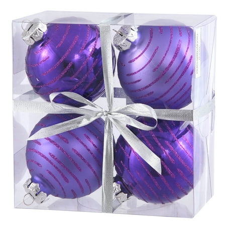 Vickerman 3" Purple Ball Ornament w/Glitter Assorted 4/Box