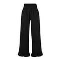 thumbnail image 5 of Linen Pants Women Smocked High Waisted Wide Leg Cropped Palazzo Pants with Pockets Flowy Boho Ruffle Ankle Beach Pant Black M, 5 of 6