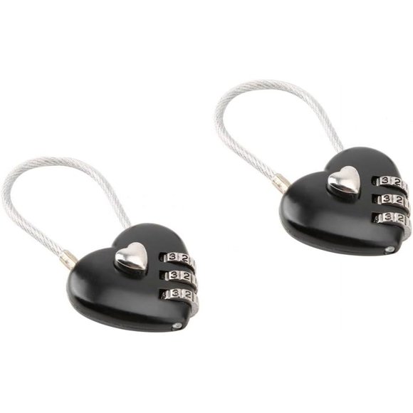 HUGFEGWE 2Pcs Black Heart Shape Code Lock Compact Mini Size with 3 Digit Code Combination for Luggage, Backpack, Jewelry Box, Hall Locker Combination Padlocks CJB91-68397