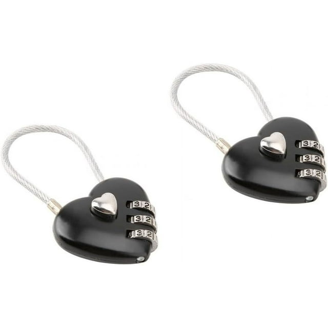 HUGFEGWE 2Pcs Black Heart Shape Code Lock Compact Mini Size with 3 Digit Code Combination for Luggage, Backpack, Jewelry Box, Hall Locker Combination Padlocks CJB91-68397