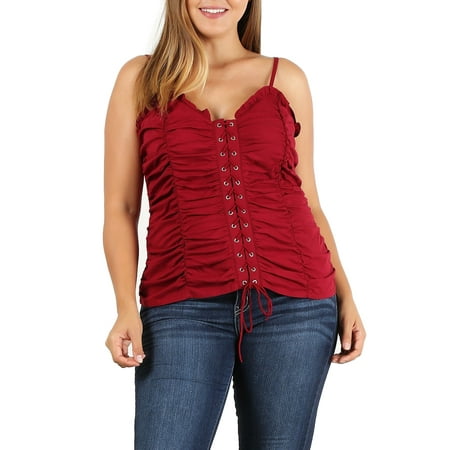 

eVogues Plus Size Lace Up Corset Top Burgundy
