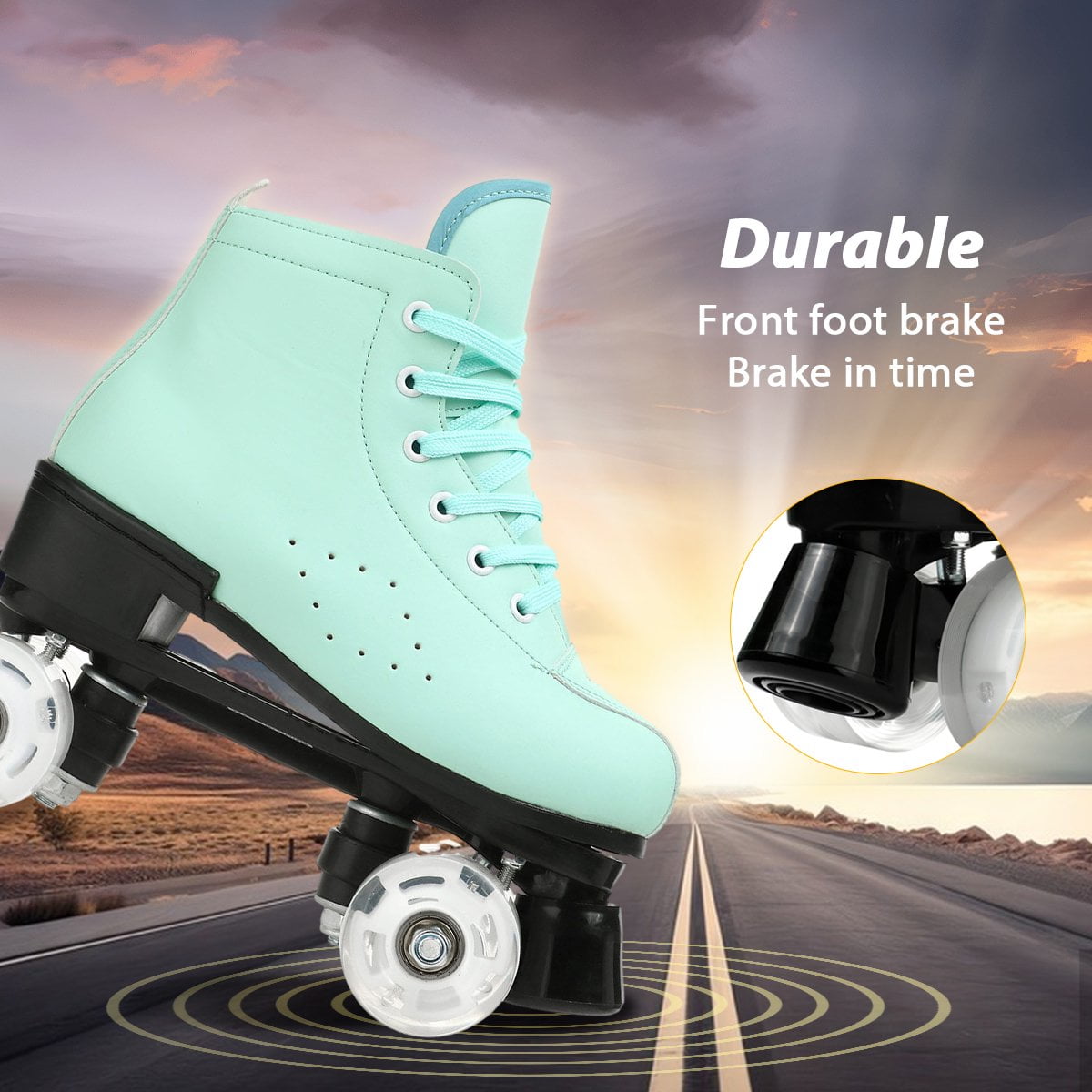 EONROACOO Kids Adult Roller Skates for Women Men, Light up Roller Sktes, Green(Women 8/Men 6.5)