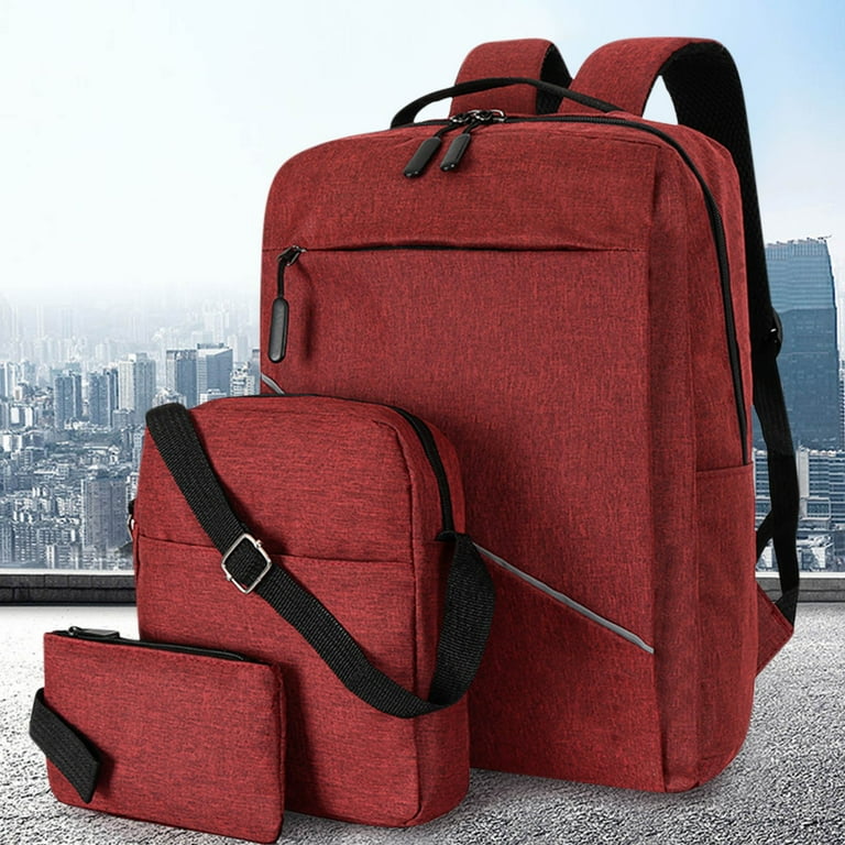 FAIOROI Travel Backpack Fashion 3 pc Backpack Backpack Male Business Usb Charging Laptop Bag High capacity Students Bag Red