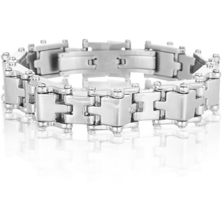 Men's Stainless Steel H and Pyramid Link Bracelet