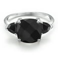 thumbnail image 3 of Gem Stone King 10K White Gold Black Onyx Engagement Ring for Women | 4.52 Cttw | Cushion Checkerboard 10MM | Gemstone December Birthstone | Size 8, 3 of 6