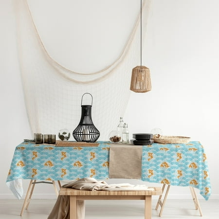 

ArtVerse Koi Fish & Waves Rectangle Tablecloth - 58 x 102 Teal