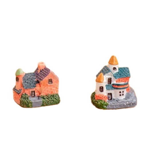 Luolandi Artificial Mini Miniature Resin House Craft Ornament For Home Decoration Small House Model DIY Cute Mini Resin House Miniature A C