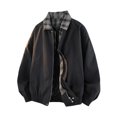 thumbnail image 3 of Thousandth Men's Casual Zip Up Jacket with Plaid Collar Plus Size Lightweight Bomber Coat Trendy Elastic Waist Streetwear for Fall, 3 of 8