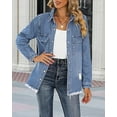 thumbnail image 2 of Necooer Womens Light Blue Casual Denim Jacket Button Up Tear Off Boyfriend Style Long Sleeved Denim Jacket, 2 of 7