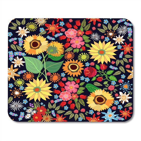 POGLIP October Sunflower Field Asters Chrysanthemums Roses Wildflowers and Yellow Leaves on Folk Collection Mousepad Mouse Pad Mouse Mat 9x10 inch