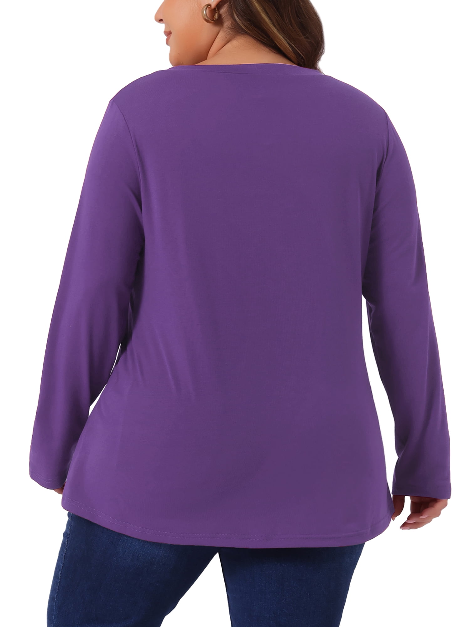 DARING DIVA Women's Plus Size Long Sleeve Button Side Swing Blouses 3X Dark Purple