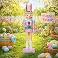 thumbnail image 5 of Cute Traditional Rabbit Wooden Nutcracker 10 Inch Easter Wood Decorative Bunny Figurine Ornament for Spring Home Decor Collectible Gifts (Pink), 5 of 10