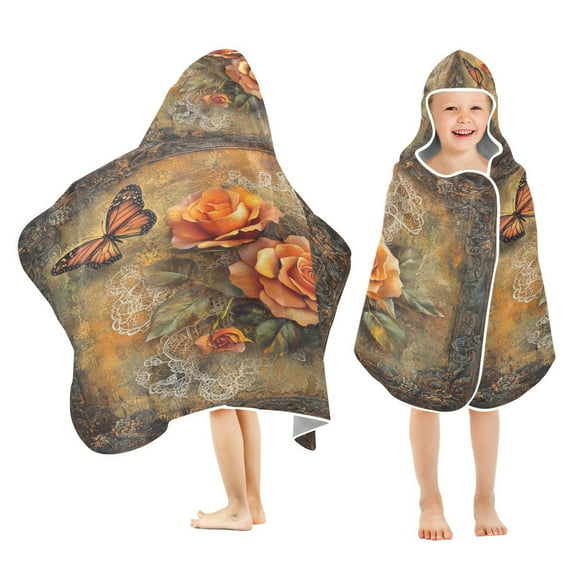 BZSMCE Towels Kids Hooded Beach Towel Roses and Butterflies in Frame Pool Bath Towel Soft